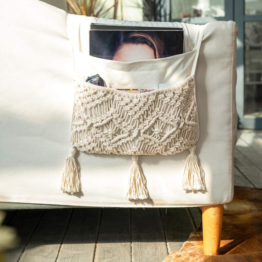 Couch Arm Organizer Macrame Sofa Caddy Storage Pocket Remote Holder Boho Cotton